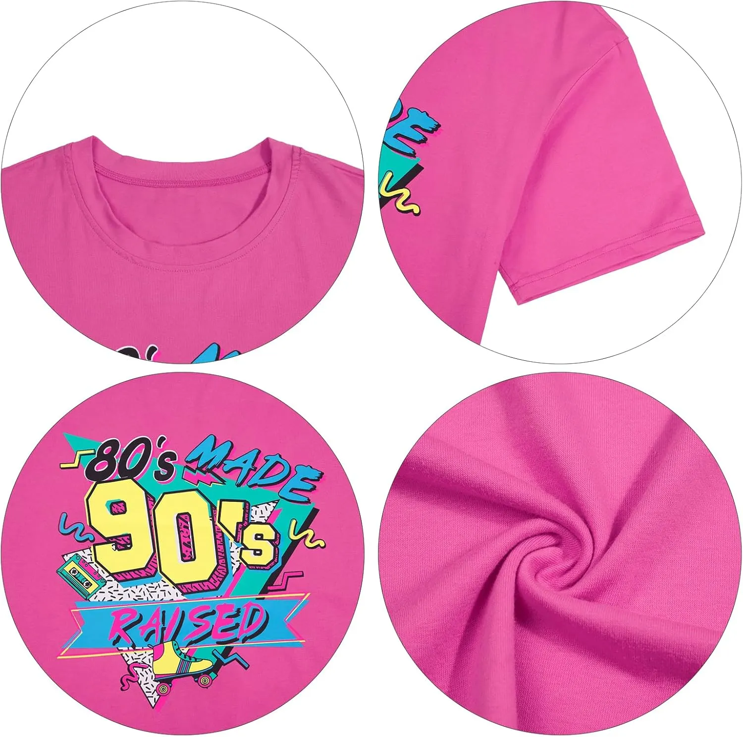80s 90s Shirt Women Retro 80's 90's Music Graphic Tshirt Vintage Neon Crew Neck Top 80s Made 90s Raised Print Outfit