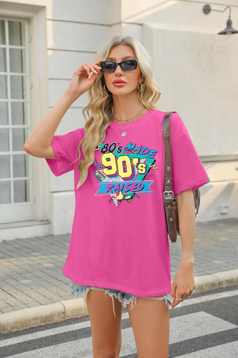 80s 90s Shirt Women Retro 80's 90's Music Graphic Tshirt Vintage Neon Crew Neck Top 80s Made 90s Raised Print Outfit