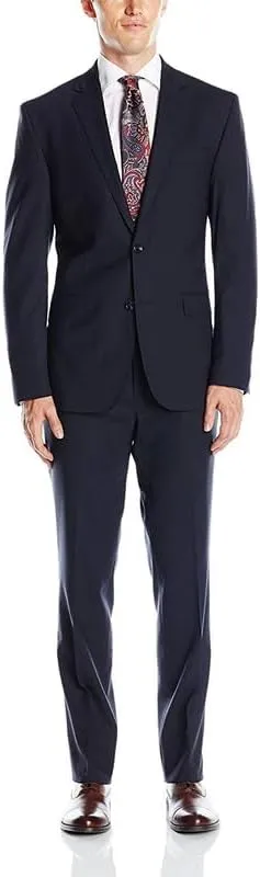 Adam Baker Men's Slim Fit 2-Piece Suit Set, Two Button Single Breasted Jacket and Trousers, Ideal for Business, Wedding, Prom