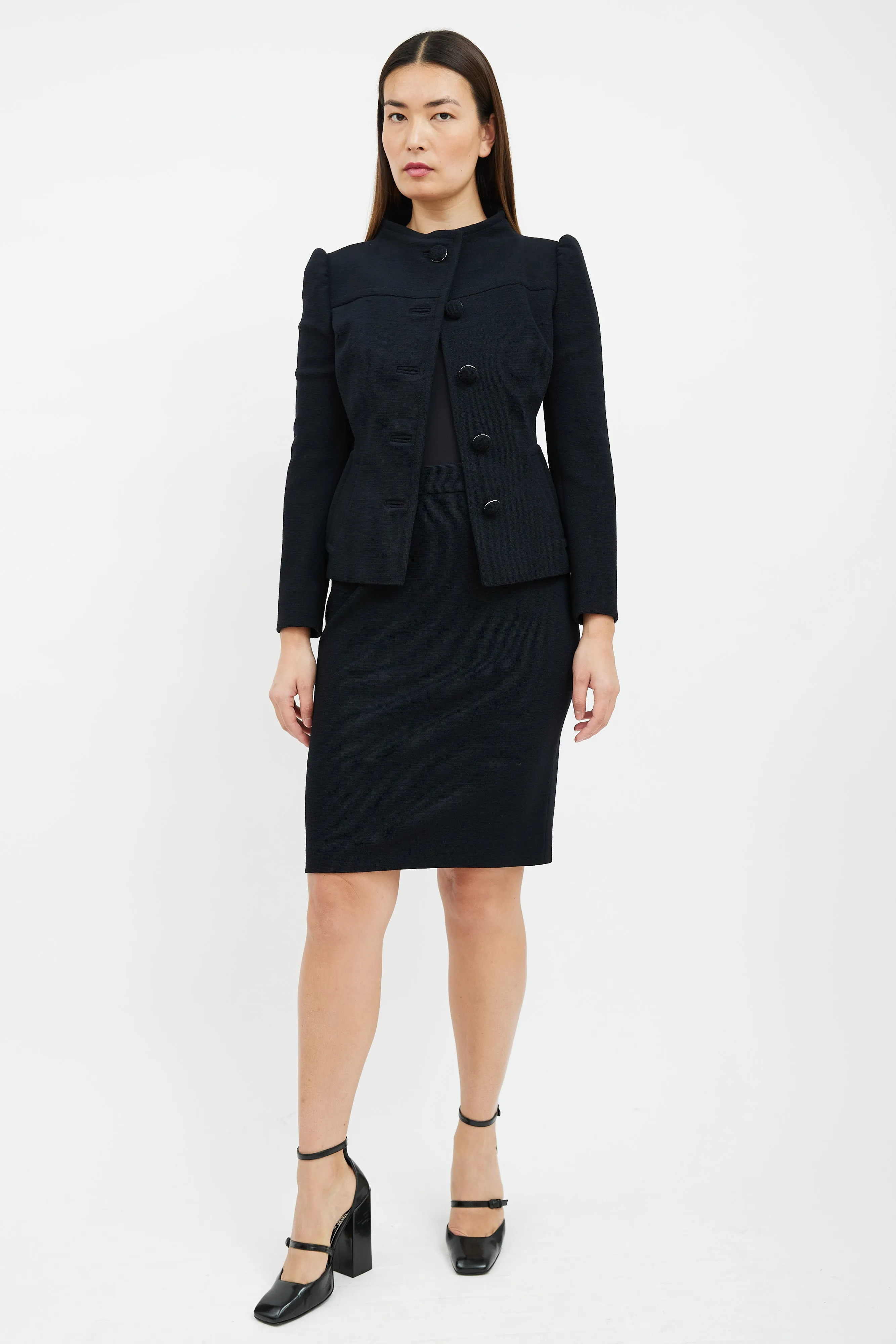 Black Wool Blazer & Skirt Suit