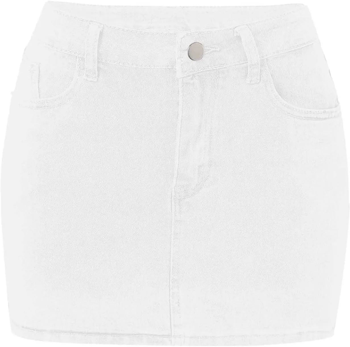 Denim Skirts for Women High Waist Stretchy Washed Mini Casual Denim Skirt with Pockets Elastic Comfort Denim Skirt