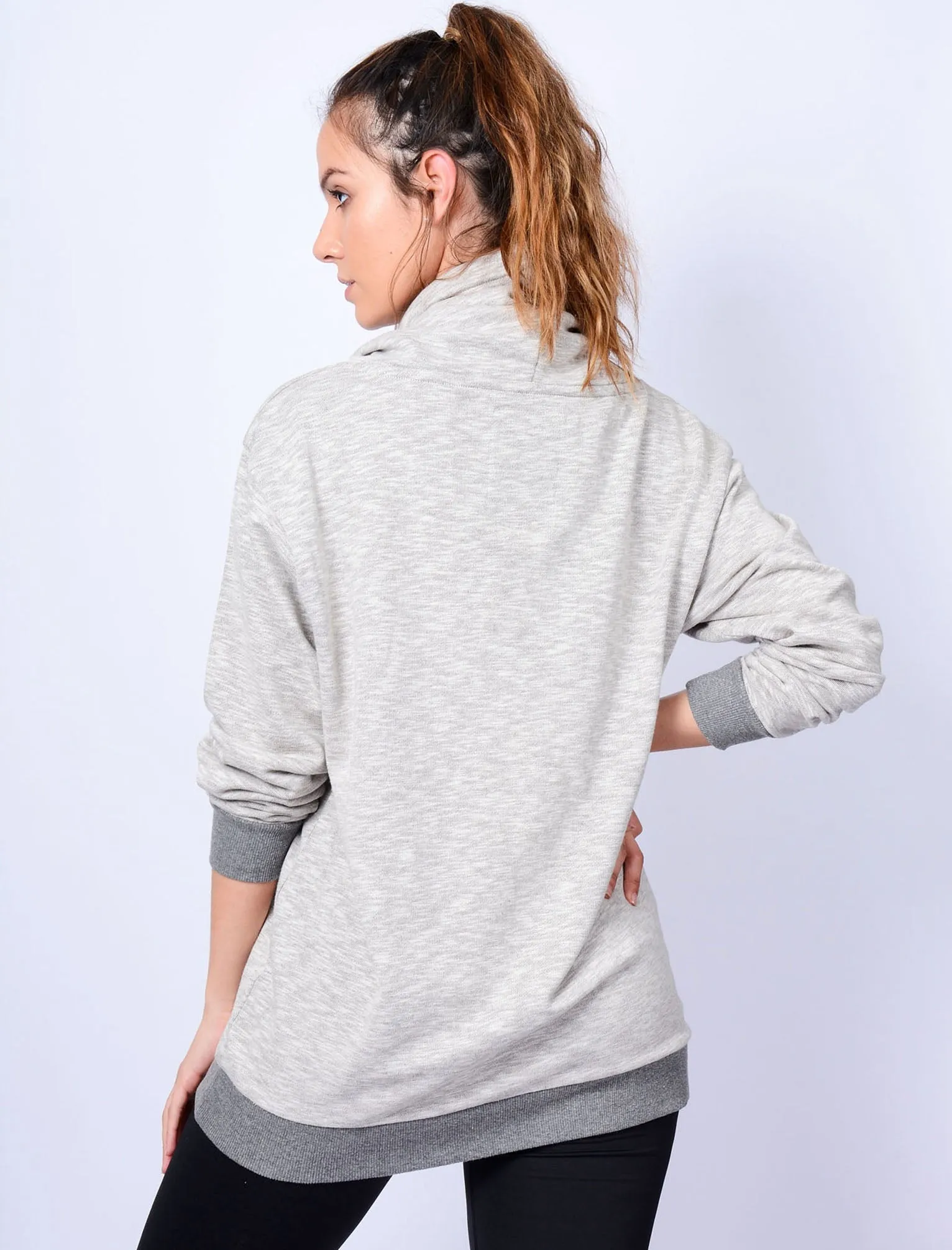 Lani Wide Funnel Neck Sweatshirt in Grey / White Slub - Tokyo Laundry