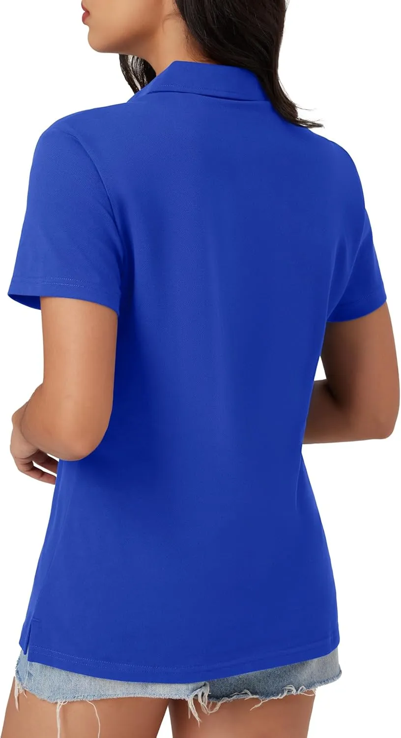 MAGCOMSEN Women's Polo Shirts Cotton Short Sleeve V-Neck Collared Tops Golf Shirt Work Casual Summer Tee