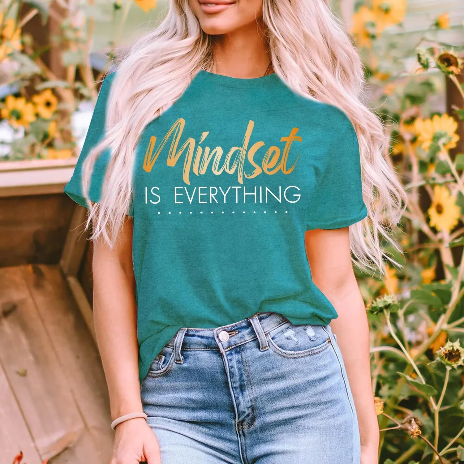 MAIHUN Inspirational Shirt for Women Mindset is Everything Tshirt Positive Kindness Short Sleeve