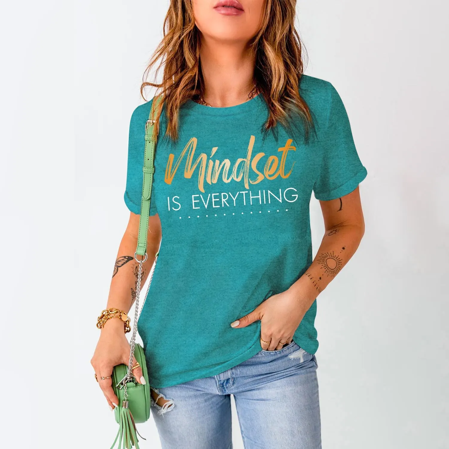 MAIHUN Inspirational Shirt for Women Mindset is Everything Tshirt Positive Kindness Short Sleeve