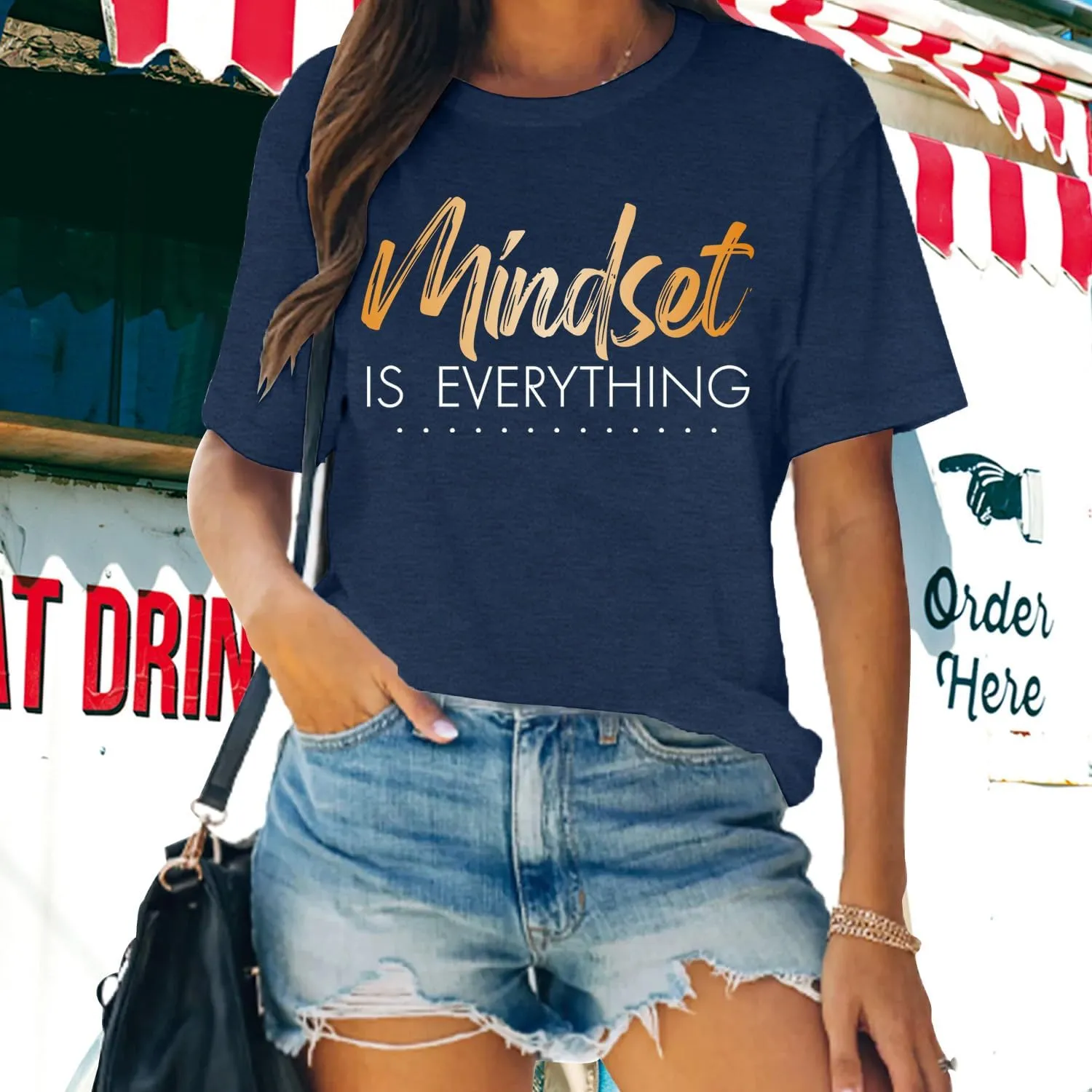 MAIHUN Inspirational Shirt for Women Mindset is Everything Tshirt Positive Kindness Short Sleeve