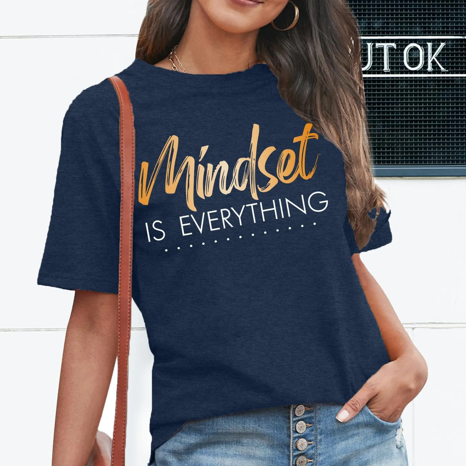MAIHUN Inspirational Shirt for Women Mindset is Everything Tshirt Positive Kindness Short Sleeve