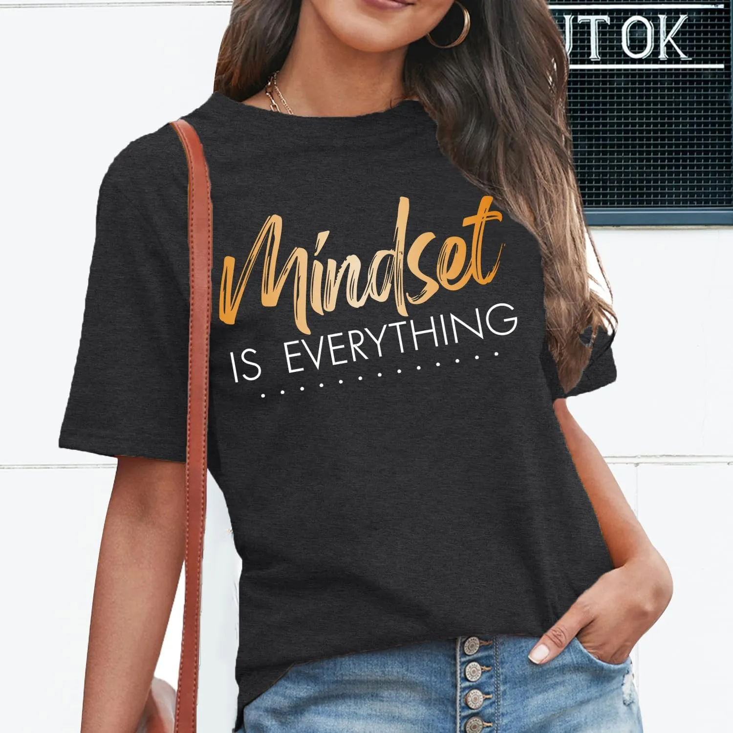 MAIHUN Inspirational Shirt for Women Mindset is Everything Tshirt Positive Kindness Short Sleeve