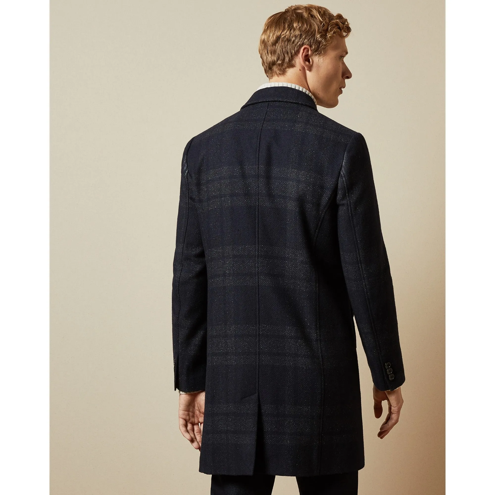 Men Mmo-Dudno-Tc9M-Oversized Check Overcoat - Navy