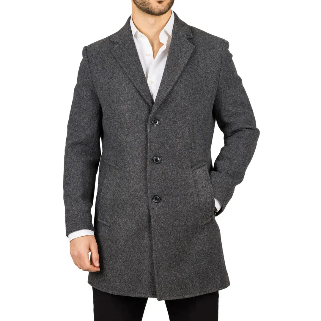 Men's Notched Lapel Collar Wool Blend Overcoat