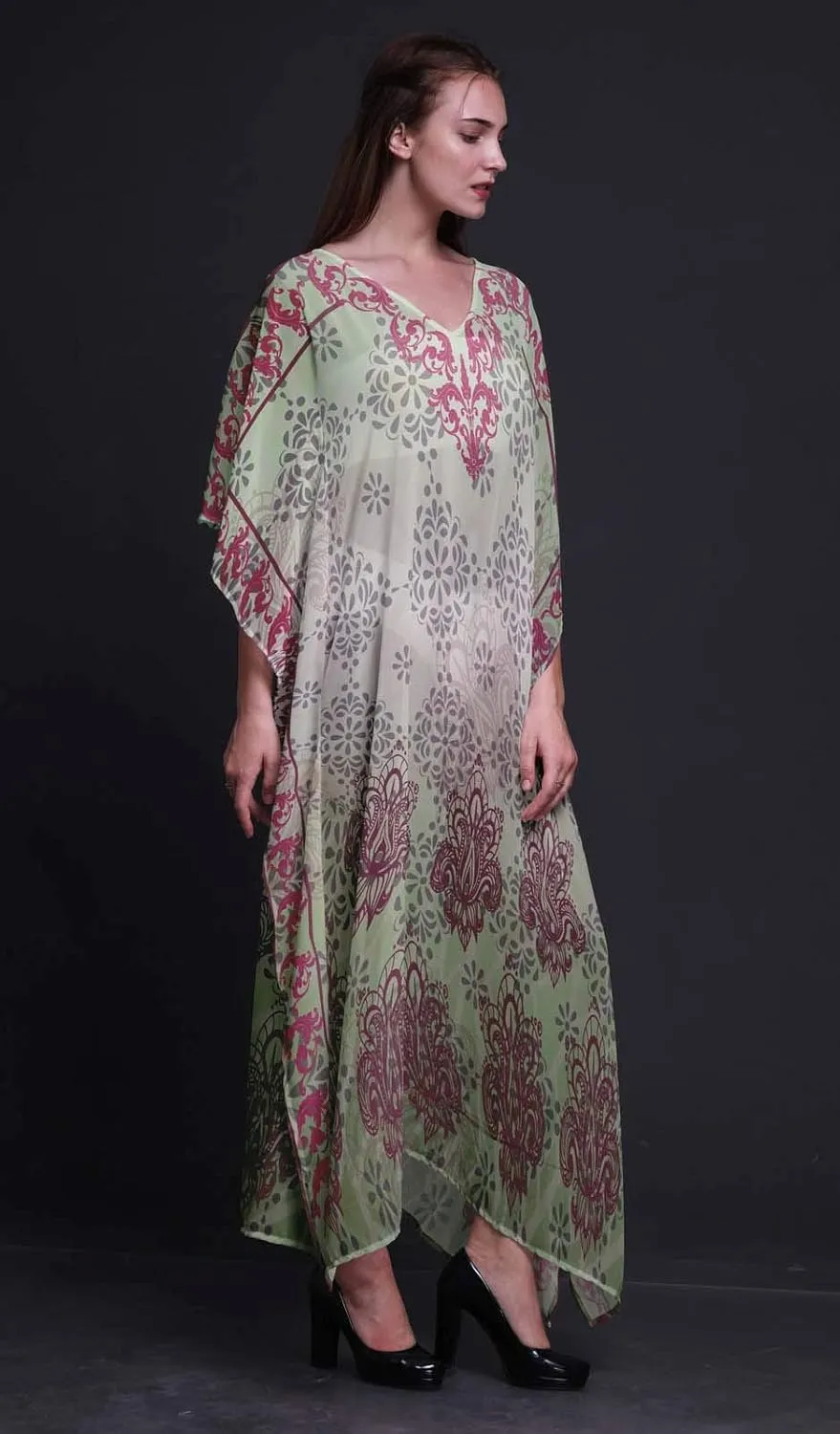 Peacock Feather Ladies Kaftan Holiday Loungewear Maxi Dress Beach Coverup