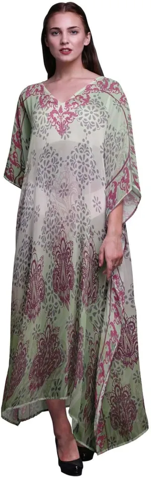 Peacock Feather Ladies Kaftan Holiday Loungewear Maxi Dress Beach Coverup