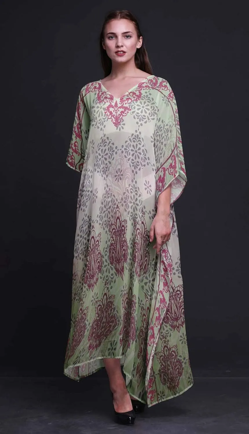 Peacock Feather Ladies Kaftan Holiday Loungewear Maxi Dress Beach Coverup
