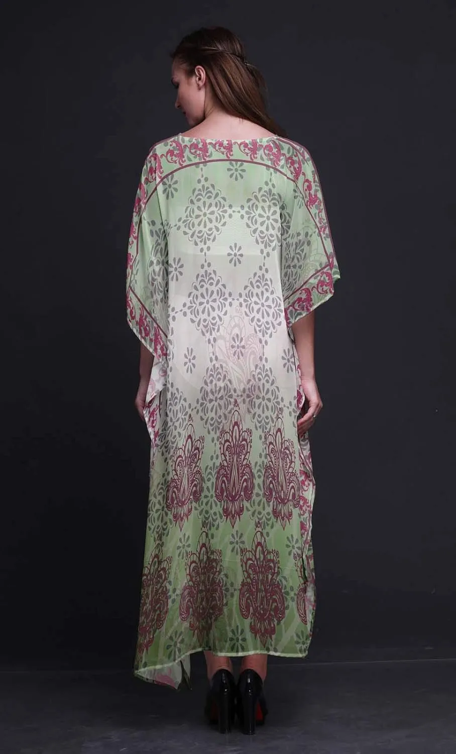 Peacock Feather Ladies Kaftan Holiday Loungewear Maxi Dress Beach Coverup