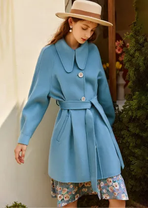 Platter Collar Belted Wool Blend Coat