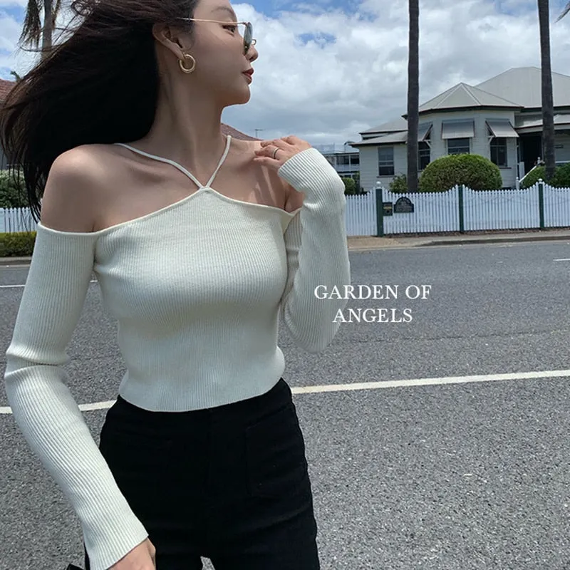 Wenkouban Sweater Mujer 2022 Sexy Off Shoulder Slim Knitted Sweaters Long Sleeve Pull Femme Autumn Vintage Chandails White Black Top Women