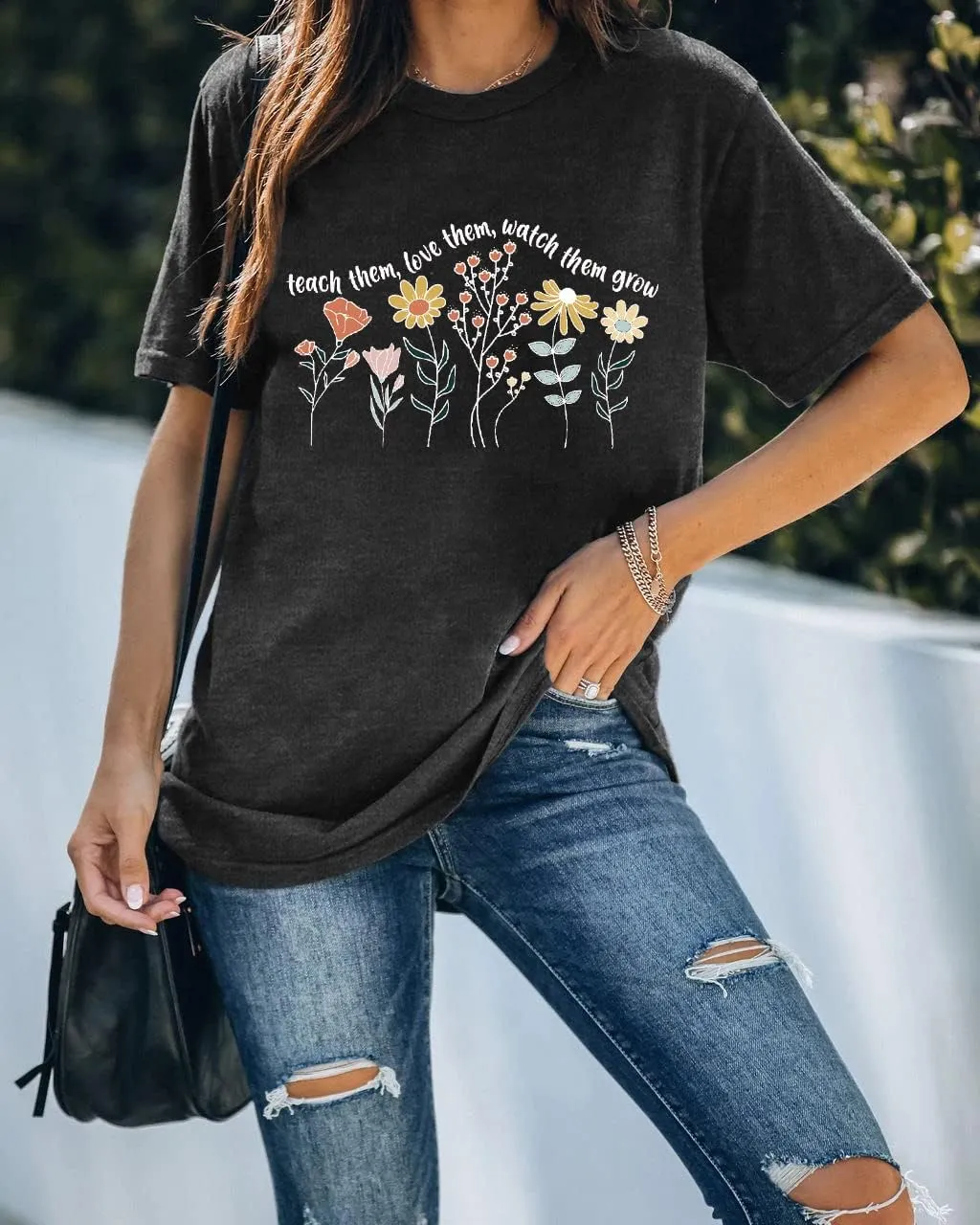 Women Teacher Shirt Teach Them Watch Them Grow Tshirt Teacher Appreciation Shirt Wildflower Graphic Tee Top
