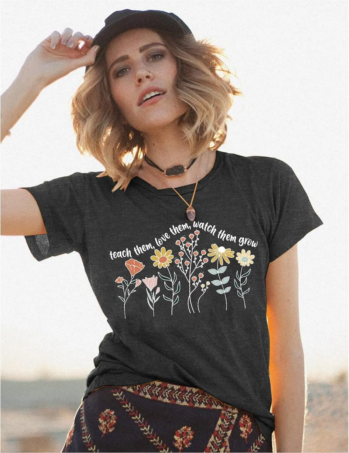 Women Teacher Shirt Teach Them Watch Them Grow Tshirt Teacher Appreciation Shirt Wildflower Graphic Tee Top