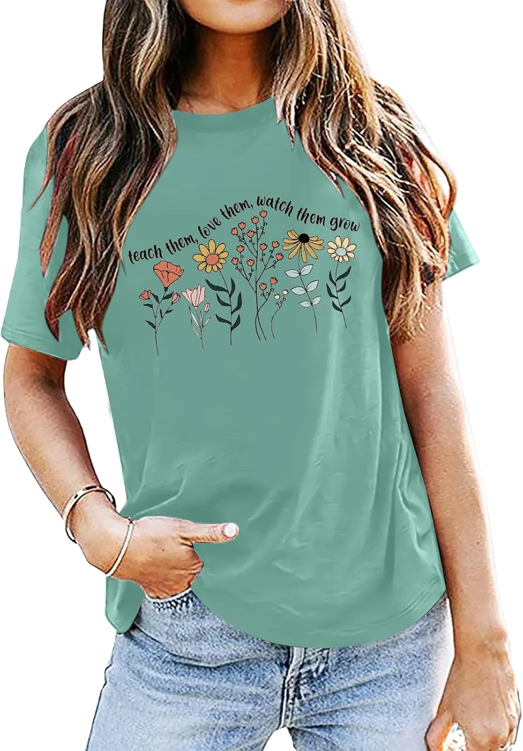 Women Teacher Shirt Teach Them Watch Them Grow Tshirt Teacher Appreciation Shirt Wildflower Graphic Tee Top