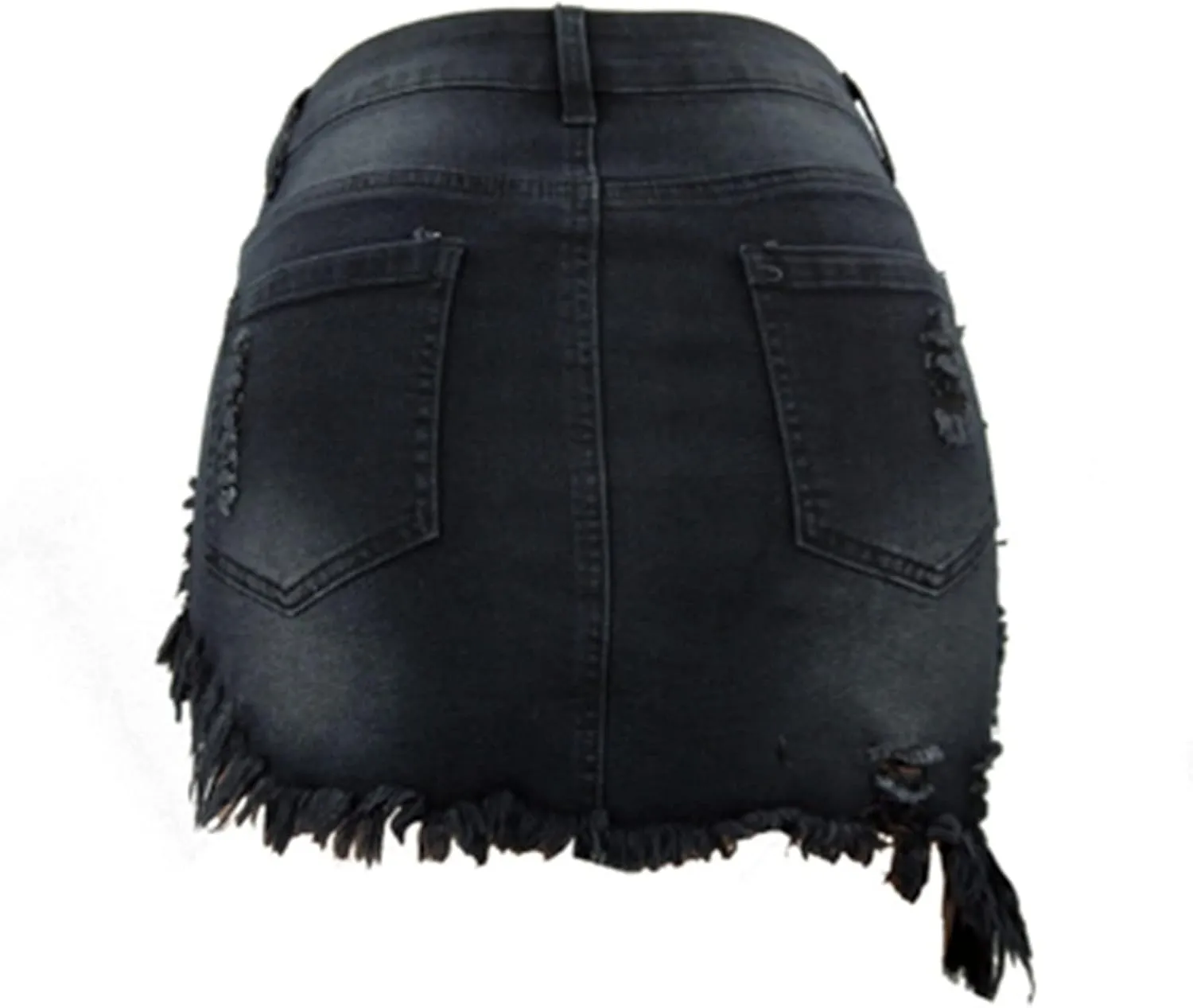 Women's Denim Skirts High Waist Irregular Frayed Hem Hole Button Down Mini Skirt Denim Skirt Mini with Pockets