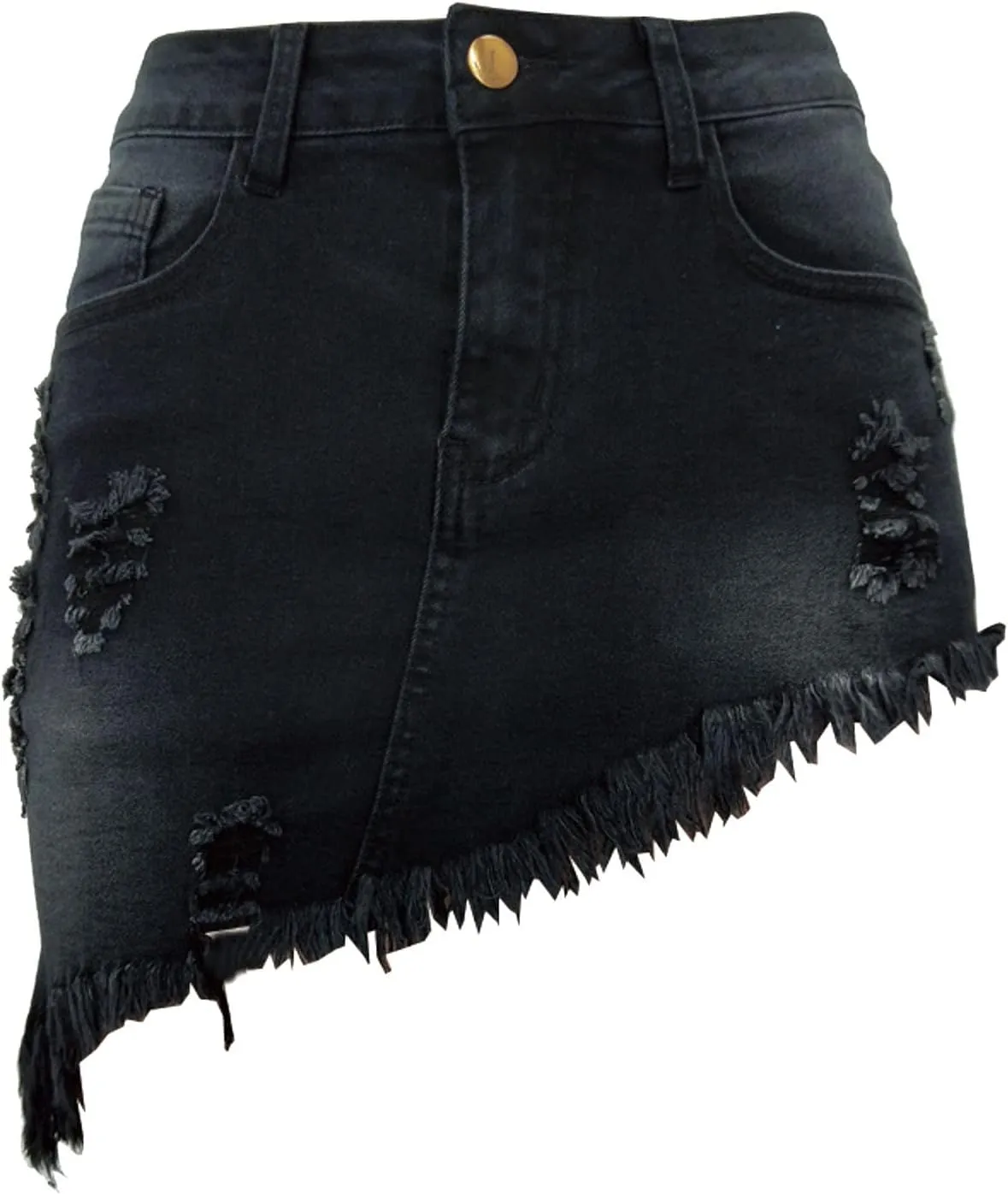 Women's Denim Skirts High Waist Irregular Frayed Hem Hole Button Down Mini Skirt Denim Skirt Mini with Pockets