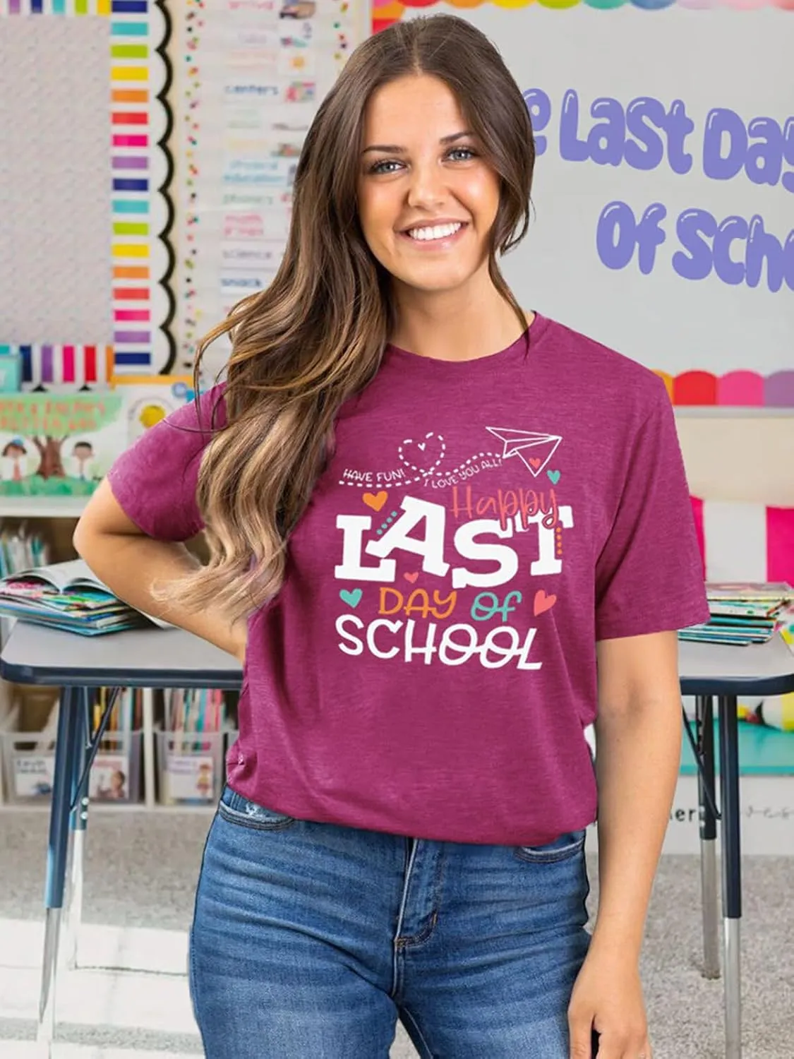 Womens Last Day of School Teacher Shirt School Day Gifts Funny Teacher Summer Break Graphic T-Shirts