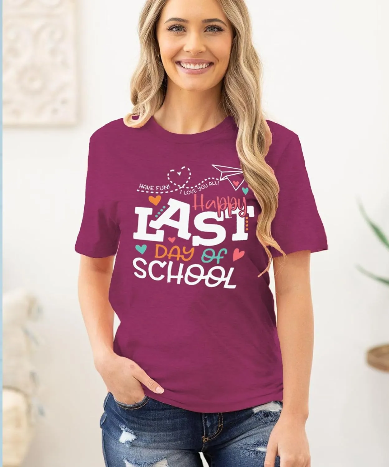 Womens Last Day of School Teacher Shirt School Day Gifts Funny Teacher Summer Break Graphic T-Shirts