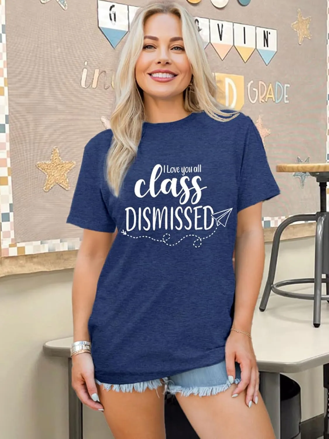 Womens Last Day of School Teacher Shirt School Day Gifts Funny Teacher Summer Break Graphic T-Shirts