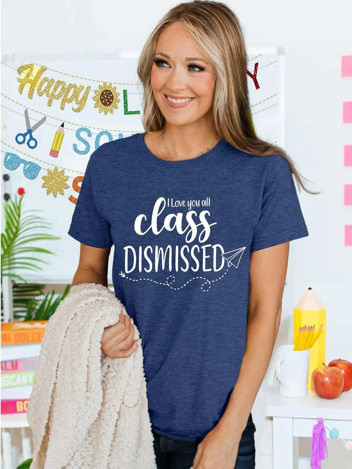 Womens Last Day of School Teacher Shirt School Day Gifts Funny Teacher Summer Break Graphic T-Shirts