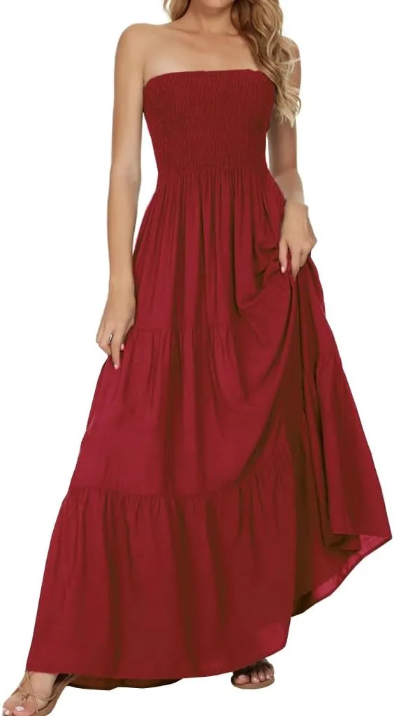Women's Summer Strapless Tube Top Maxi Dresses Off Shoulder Boho Beach Long Dress