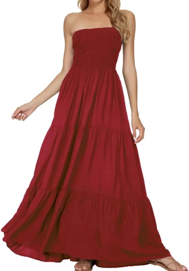Women's Summer Strapless Tube Top Maxi Dresses Off Shoulder Boho Beach Long Dress