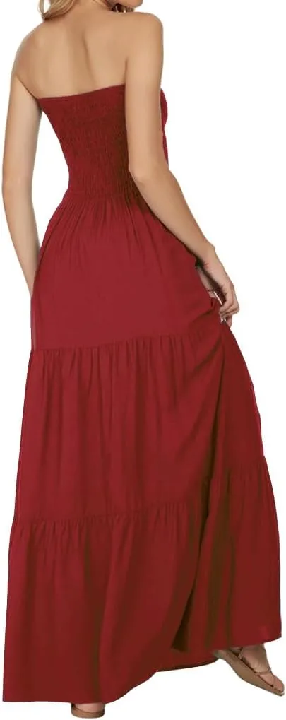 Women's Summer Strapless Tube Top Maxi Dresses Off Shoulder Boho Beach Long Dress