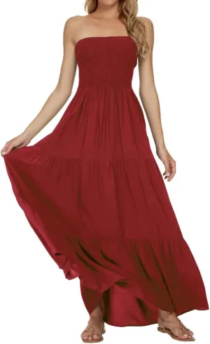 Women's Summer Strapless Tube Top Maxi Dresses Off Shoulder Boho Beach Long Dress